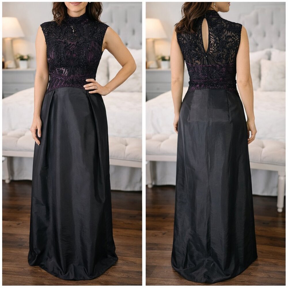 Rare NWT Sue Wong Purple Black Lace Formal Gown $495